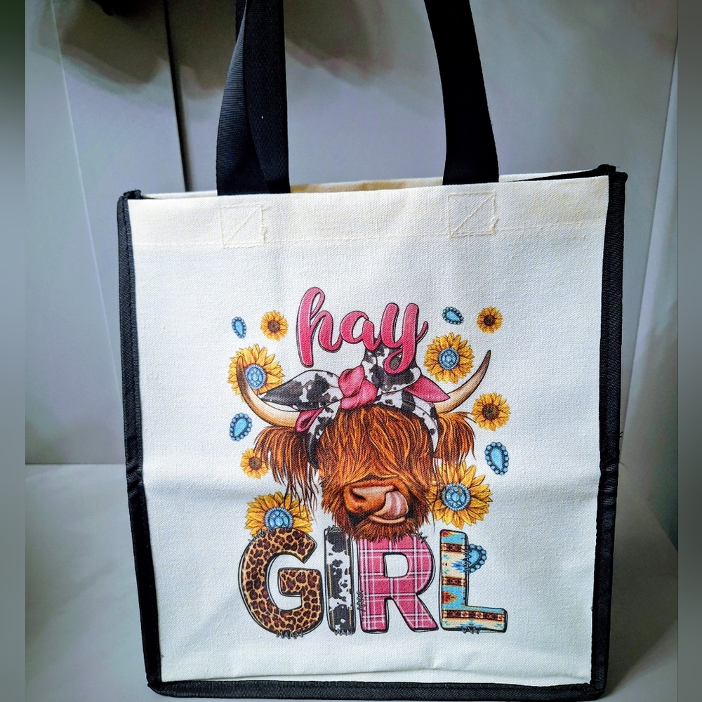 Hay Girl Tote Bag - Cream with Black Handles